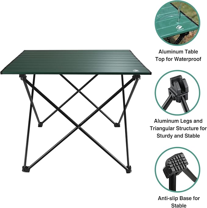 VILLEY Portable Camping Side Table, Ultralight Aluminum Folding Beach Table with Carry Bag for Outdoor Cooking, Picnic, Camp, Boat, Travel