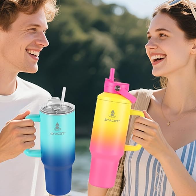 40 oz Tumbler with Handle and Straw or Convert to 40 oz Insulated Water Bottle Fits in Cup Holder. Stainless Steel Metal Water Flask with 2 Lids for Travel,Camping,Gym Sports Coffee Mug Thermal Cup