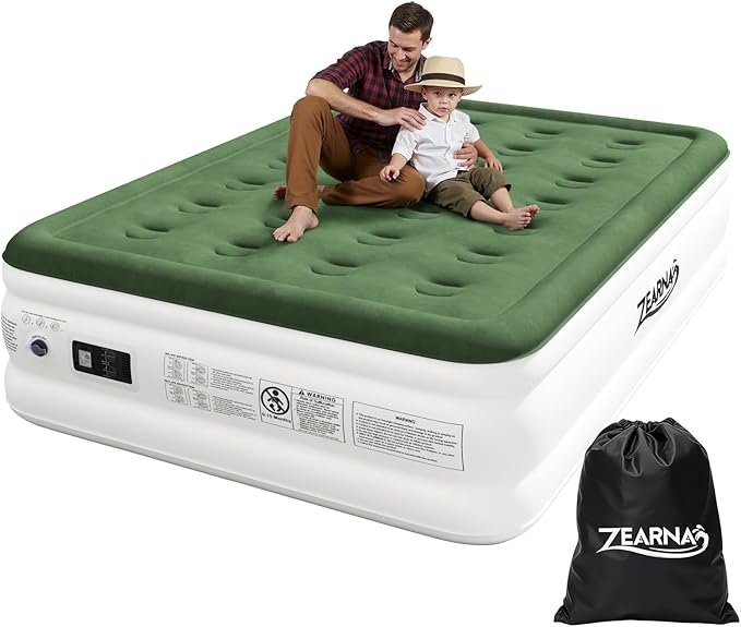 Full Size Air Mattress with Built in Pump, 18" Raised Comfort Air Bed, Upgraded Flocked Top Blow up Mattress with Carrying Bag, Inflatable Mattress for Guests & Home, AirBed, 650 lbs Max