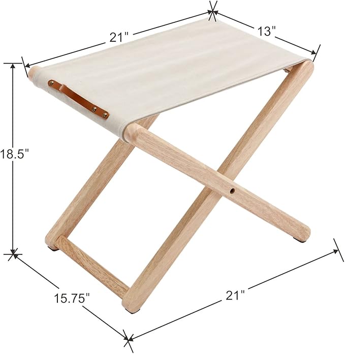 Wood Folding Camping Stools Set of 6, 18.5" Hardwood Portable Fishing Folding Stool with Heavy Duty Metal Support Canvas Camp Stool Foldable Footstool for Outdoor Hiking Picnic BBQ, Beige
