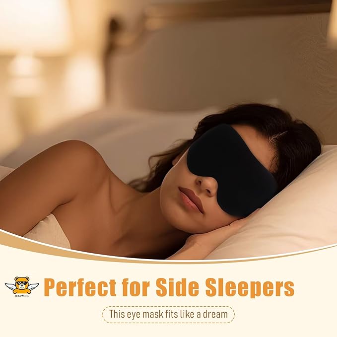 Premium Ultra-Light Sleep Mask, Only 0.73oz, 100% Light Blocking, Comfortable 3D Countered Memory Foam, Lash Extension Eye Masks for Sleep, Travel, Office, for Men Women Side Sleeper, Black