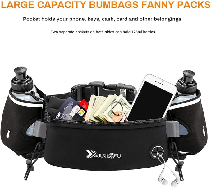 Number-one Running Belt with Water Bottles(2 x 175ML), Hydration Belt Waterproof Waist Pack Bag Fits iPhones Adjustable Sports Waist Pouch for Marathon Running Hiking Cycling