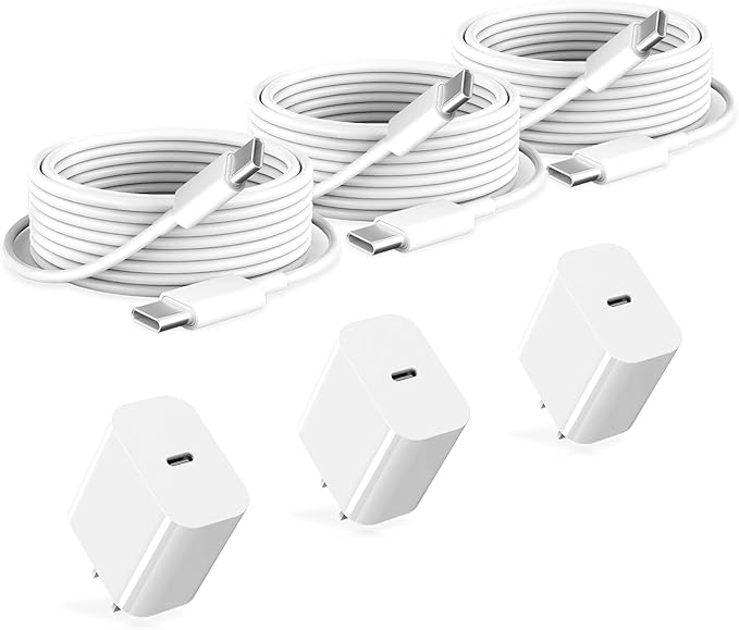 iPad Chrager Fast Charging for iPad Pro Air Mini A17 A16 10th iPhone 16 16e 15, Type C Chrager 20W Fast Charging Block Plug & 6ft USB C to C Cable, 3Pack White