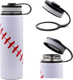 22 oz Baseball Water Bottle, Sports Cup Flask Metal Travel Mug with 2 Lids, Stainless Steel Double Wall Vacuum Insulated Leak Proof Water Bottles, Baseball Accessories Gifts for Mom Men Fan Boys Girls