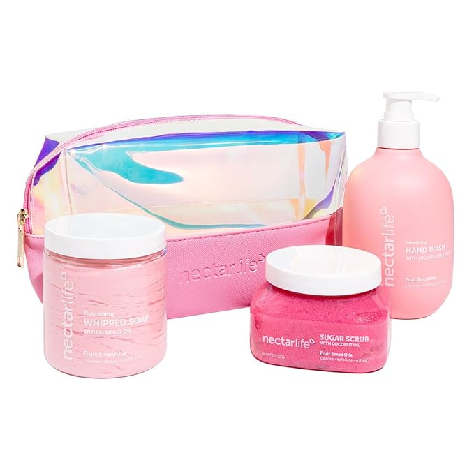 Nectar Life Daily Glow Kit Body Skin Care Set, Whipped Soap, Sugar Body Scrub, Hand Wash (Fruit Smoothie Scent)