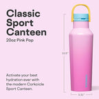 Corkcicle Sport Canteen - Keeps Drinks Cold 25 Hours - Stainless Steel Water Bottle - Triple-Insulated - Spill-Proof - Summer Drinkware Gift - Keeps Drinks Ice Cold - 20 oz - Pink Pop
