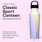 Corkcicle Sport Canteen - Keeps Drinks Cold 25 Hours - Stainless Steel Water Bottle - Triple-Insulated - Spill-Proof - Summer Drinkware Gift - Keeps Drinks Ice Cold - 20 oz - Rainbow Unicorn