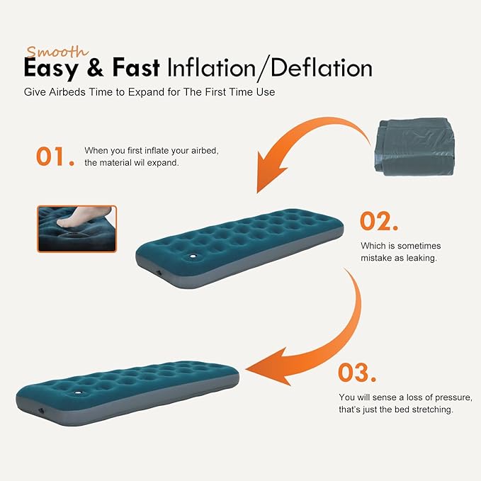 Single Size Camping Air Mattress with Built in Foot Pump, Inflatable Bed Blow Up Mattress Sleeping Pad