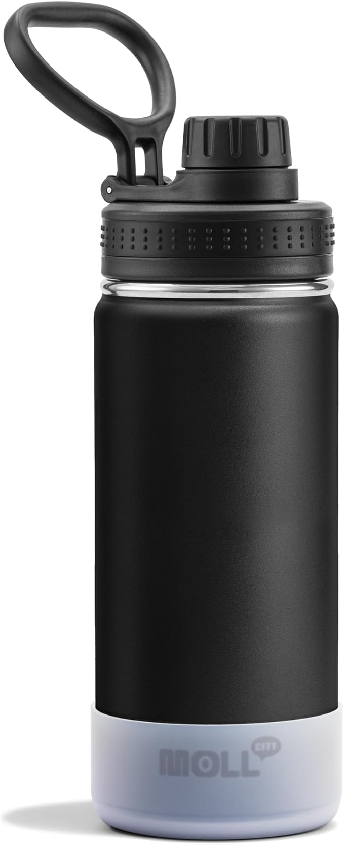Kids Insulated Water Bottle-16 oz Stainless Steel Vacuum Wide Mouth Sports Flask with Silicone Boot-Reusable Metal Leak Proof Travel Water Bottle for Girls Boys, BPA-Free(Black)