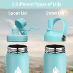 SENDESTAR Stainless Steel Wide Mouth Water Bottle 24oz Double Wall Vacuum Insulated Leak Proof Bottle with New Flex Straw Lid & Spout Lid