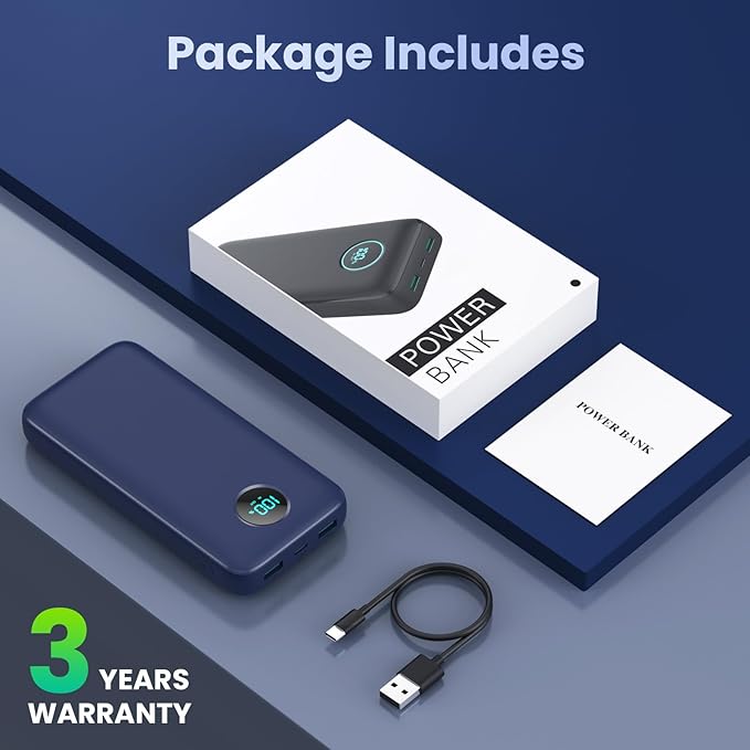 Portable Charger 40,800mAh Power Bank, 25W PD QC 4.0 Fast Charging Portable Phone Charger with Built-in Cables,LCD Display USB C Battery Pack Compatible with iPhone 16/15/14,Android Samsung (Blue)