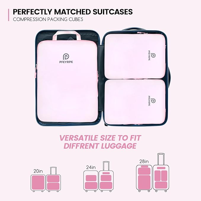 Lightweight Compression Packing Cubes for Suitcases, Compressible Expandable Travel Packing Organizer with Clear Toiletries and Backpack Bag, Travel Essentials for Carry on Luggage 7 Set
