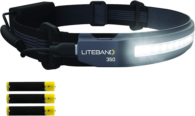 OPTIMAL VENTURES LED Headlamp Liteband Super Lightweight ACTIV 350 Lumen Bright Head Lamp, AAA Battery Powered Headlamps, Camping, Running, Hard Hat Light, Best Rated for Forehead Flashlight, Carbon