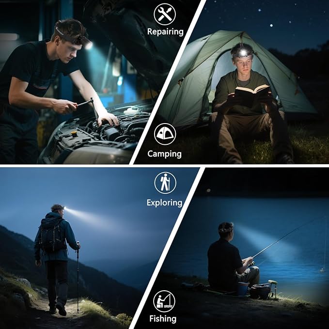 KYEKIO 3Pack Rechargeable Headlamps for Adults, 9900L Super Bright Head Lamps LED Rechargeable, 4Mode Head Lights for Forehead Hard Hat, Adjustable Focus 90°Headlight, Waterproof LED Headlamp Camping
