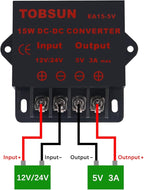 2 Pack 12V /24V to 5V 3A Converter,DC Converter Step Down Regulator 5V Regulated Power Supplies Transformer Converter,(5V 3A 15W)