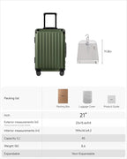 LUGGEX Carry On Luggage with Spinner Wheels, 8010S Aluminum Frame Zipperless Polycarbonate Hard Shell Suitcase with Packing Cubes and Shoe Bag (ZX-Core, Green, 21 Inch)