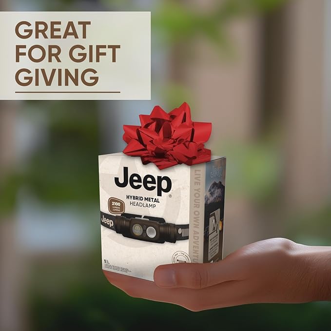 Energizer Jeep Hybrid Rechargeable Metal LED Headlamp, 2,000 Lumens, Bright Headlamp with Power Source Flexibility for Any Adventure on or Off Road