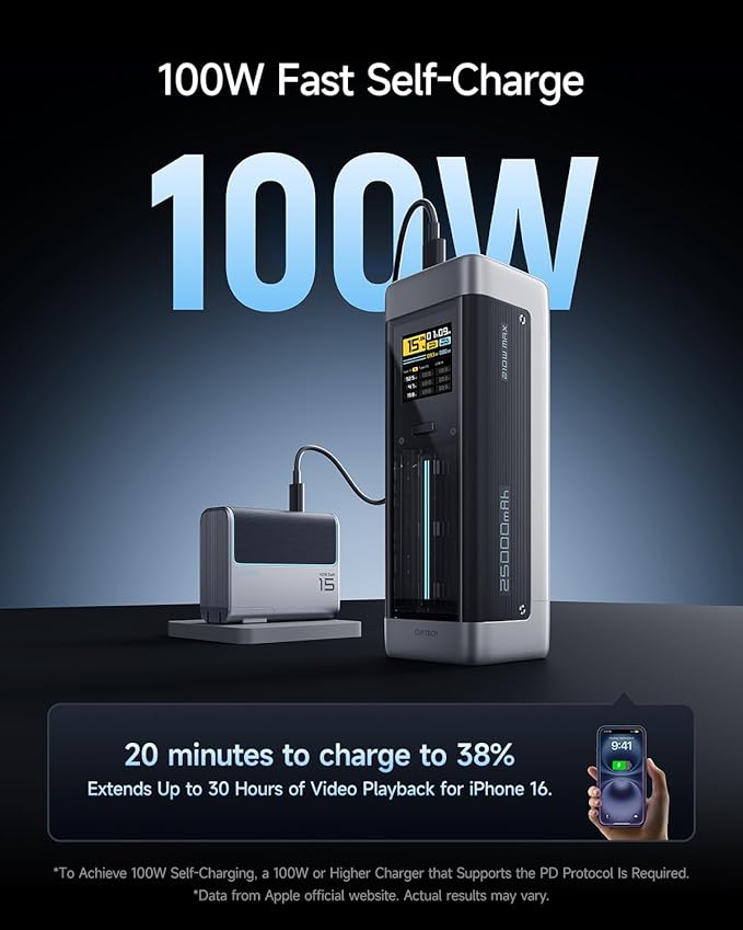 CUKTECH NO.20 140W Power Bank, 25,000mAh 3-Port Laptop Portable Charger, Fast Charging Battery Pack for Travel and Outdoor Work, Compatible with iPhone 16/15/14 Series, MacBook, Samsung, and More