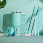 BJPKPK 40 oz Stainless Steel Tumbler With Handle Insulated Tumblers With 2 Straw Travel Coffee Mug With Lid,Turquoise