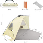Oileus XX-Large Pop Up Beach Tent Sun Shelter for 5-6 Person Portable Sun Shade Instant Tent for Beach with Carrying Bag, Stakes, 6 Sand Pockets, Anti UV for Fishing Hiking Camping Khaki