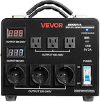 VEVOR Voltage Auto Converter Transformer, 6000VA, Heavy Duty Step Up/Down Power Transformer, 110V to 220V and 220V to 110V, with 3 US Outlets, 3 EU Outlets, LCD Display, Circuit Breaker Protection