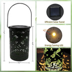 2 Pack Dragonfly Hanging Solar Lanterns Outdoor Waterproof,Black Metal Hollowed-Out Decorative Lanterns Solar Lights for Outside Yard Porch Tabletop Stairs Garden Decor