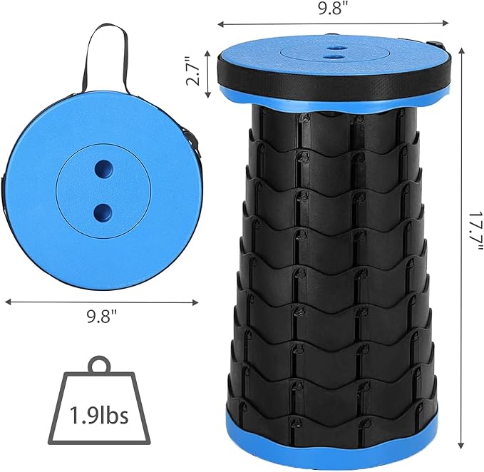 Wind Tour Portable Foldable Telescoping Stool Lightweight Collapsible Stool Retractable for Adults Outdoor Fishing Hiking Travel BBQ (Blue)