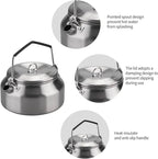 Camping Kettle 1Liter, Camp Tea Coffee Pot Stainless Steel Outdoor Hiking Kettle Pot Lightweight Durable Camping Tea Kettle