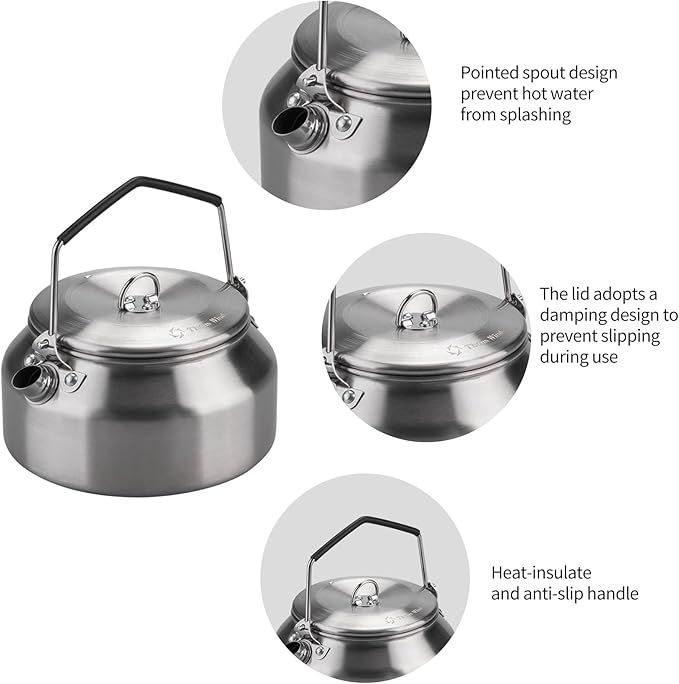 Camping Kettle 1Liter, Camp Tea Coffee Pot Stainless Steel Outdoor Hiking Kettle Pot Lightweight Durable Camping Tea Kettle