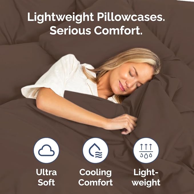 Queen Pillow Cases Set of 2 - Ultra Soft Hotel Quality Pillowcase Covers - Luxury Comfy Bedding for Women, Men, Kids and Teens - Machine Washable Pillow Protectors - 2 Pieces Set - Queen Size Brown