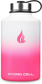 HYDRO CELL Stainless Steel Insulated Water Bottle with Straw - For Cold & Hot Drinks - Metal Vacuum Flask with Screw Cap and Modern Leakproof Sport Thermos for Adults (White/Pink 64oz)