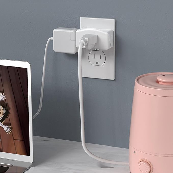 ETL Listed 3 Prong to 2 Prong Grounded Adapter, FiiMan 3 Pin to 2 Pin Polarized Plug Extender Power Strip Triple Outlet Converter, 3-Sided Outlets Wall Plug Splitter for Household Appliances,White(1)