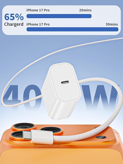 iPhone 17 16 Fast Charger,3Pack 40W 6FT USB C Charging Block iPhone 17 Charger Fast Chargers with Braided USB C to C Cable for iPhone Air/17/17 Pro/17 Pro Max/16 Pro Max/16 Plus/16e/15/15 Pro Max,iPad