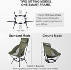 Wildhiker Portable High Back Folding Camping Chairs – Compact with Dual Sitting Modes, Pillow, Arm Pads and Side Pockets – Lightweight Chair for Motorcycle, RV, Festival, Travel – Green
