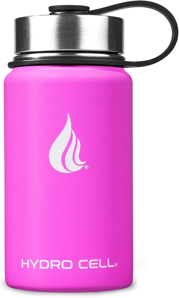 HYDRO CELL Stainless Steel Insulated Water Bottle with Straw - For Cold & Hot Drinks - Metal Vacuum Flask with Screw Cap and Modern Leakproof Sport Thermos for Adults (Fuchsia 14oz)