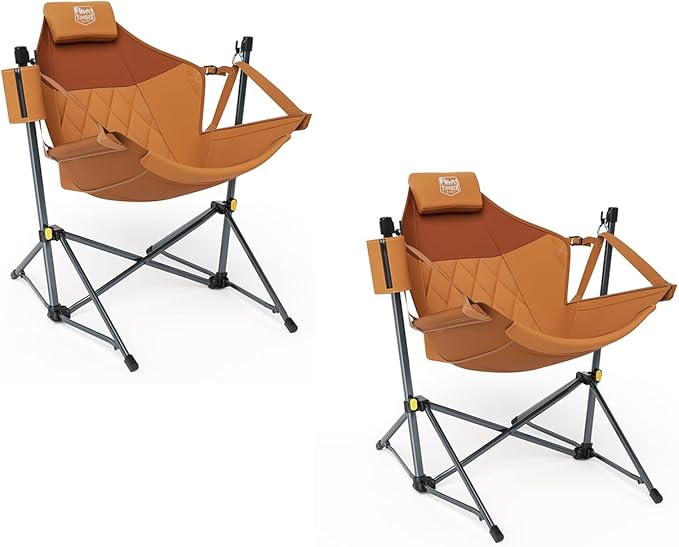 TIMBER RIDGE Hammock Camping Chair with Adjustable Backrest, Heavy Duty Folding Hammock Chair Supports 300lbs, Portable Hammock Chair for Camping, Travelling and Patio, Orange 2 Pack