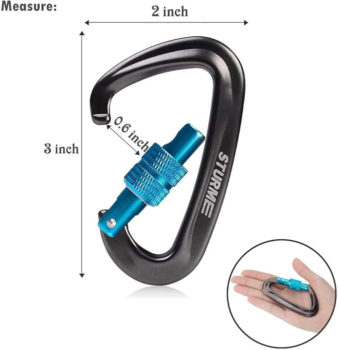 STURME Carabiner Clip 12KN Aluminium Wiregate Lightweight Heavy Duty Large Strong Durable D-Ring Hooks Spring Snap Link Keychain Clips Set for Hammock Improved Design 2022