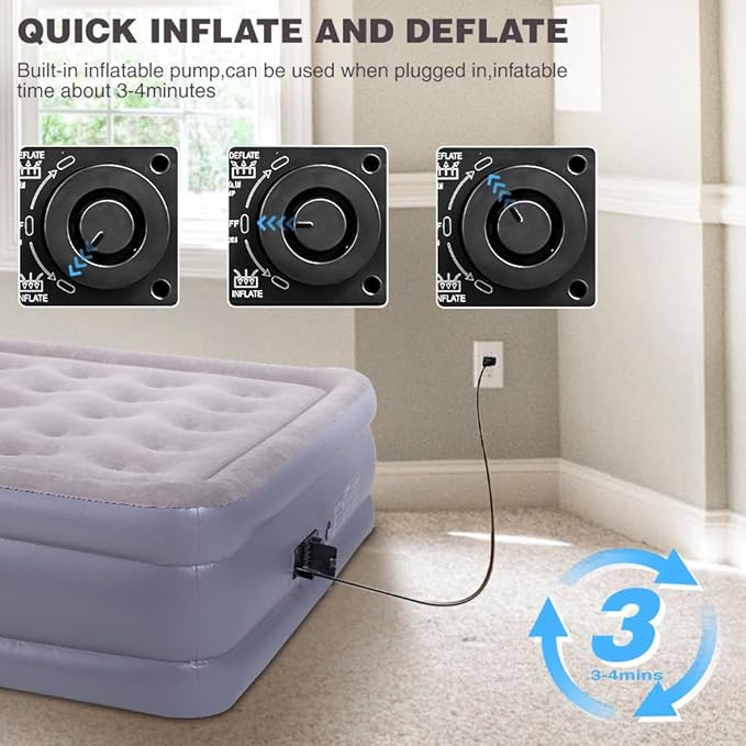 UPWELL Inflatable Air Mattress Twin with Built in Pump Comfort Blow up Bed Waterproof Fast&Easy Set up Dura Beam Strong Support Mattress for Home Guests & Camping Navy Blue