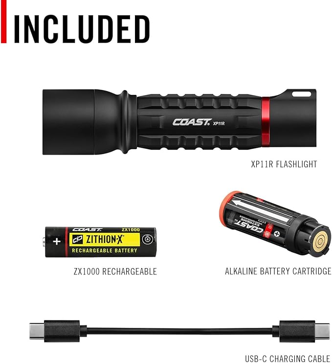 COAST XP11R Rechargeable Dual Power LED Flashlight, 3000 Lumens, Black