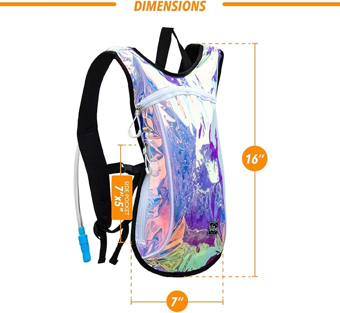 Vibe Festival Gear Hydration Pack Backpack with 2L Water Bladder for Women, Men, Teens, Kids - Hydropack Hydro Sports, Outdoor, Running, Camping, Hiking, Festivals, Raves