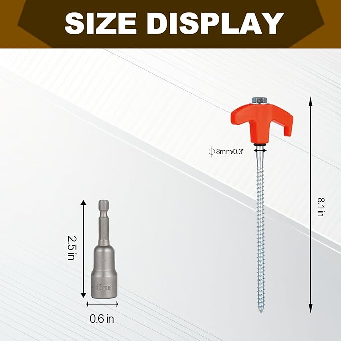 8 Pack Screw in Tent Stakes Heavy Duty,8 Inch Ground Anchors Screw in,Metal Stakes with Hex Head Driver,Camping Tent Accessories.(Orange)