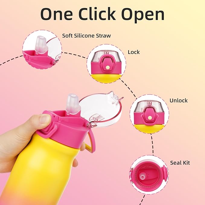 BJPKPK 25oz Insulated Water Bottle With Straw Stainless Steel Double Wall Water Bottles BPA Free Leak Proof Thermo With Lockable Flip Lid And Soft Silicone Spout,Rainbow