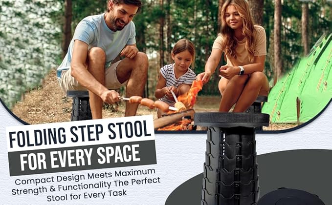 NEW IMPROVED PLASTIC MATERIAL QUALITY Collapsible Stool - Durable, Foldable, Adjustable Collapsible Seat for Outdoors, Camping, Home - Compact Portable - Versatile Telescopic Stool (Red)