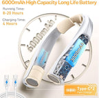 Hands-Free Portable Neck Fans - 6000mAh High Capacity Battery, USB Dual Port Fast Charging, Ultra-Quiet 6 Speeds Cooling Air, 360° Airflow for Outdoor, Indoor, Office, Travel - Beige
