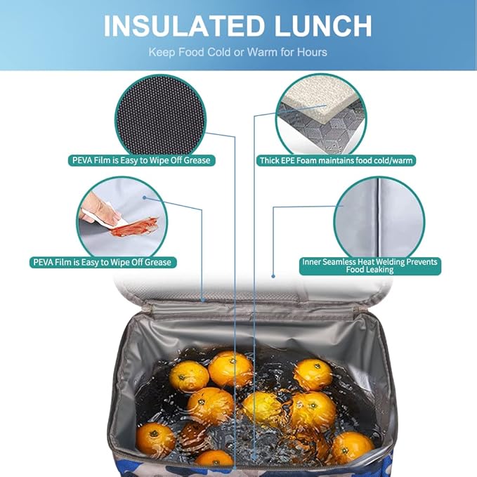 iknoe Large Cooler Bag Collapsible, 15L Insulated Bags, Leakproof Lunch Cooler Tote with Multi-Pockets for Adult, Insulated Lunch Box for Beach, Picnic,Work, Navy Blue 24-Can