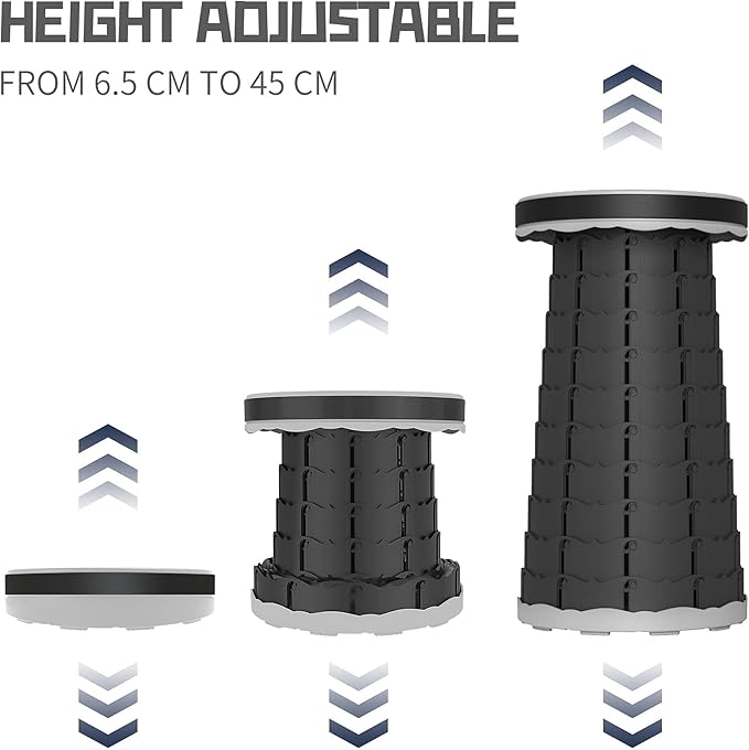 ALEVMOOM Telescoping Stool with Cushion, Portable Telescoping More Sturdy Capacity 440Ib,Collapsible Retractable Adjustable Folding Stool for Garden Hiking Fishing BBQ