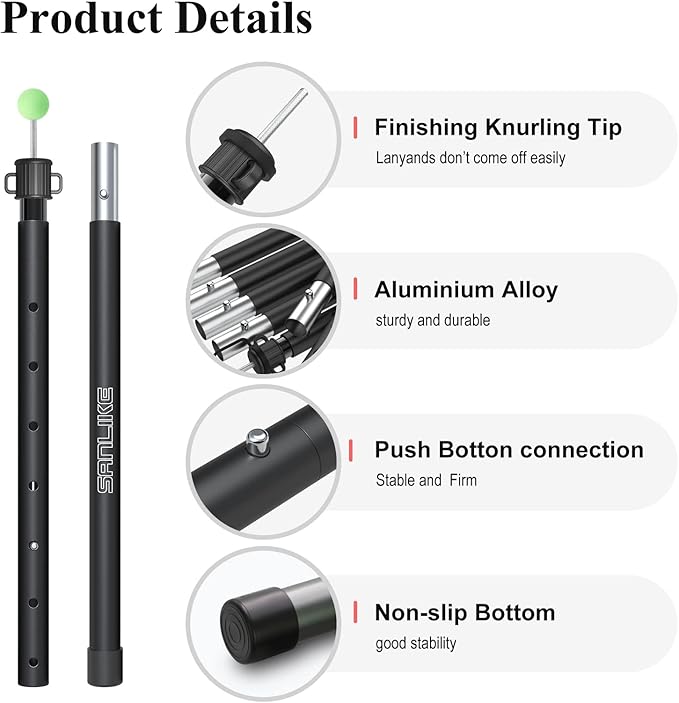 SAN LIKE Tarp Pole Camping Tent Poles Aluminum Telescopic Poles for Canopy Awning Shelter Backpacking Hiking 4/6 Section Easy Assembly Lightweight Adjustable from 50/29 in to 113.39/82.68 in (2 Set)