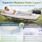 ABORON XXL Camping Cot with 2in Memory Foam Mattress, 900LBS Heavy Duty Sleeping Cot for Adults, Extra Wide Sleeping Cot, 1200D Double Layer Oxford Cot for Camping, Guest, Office Nap