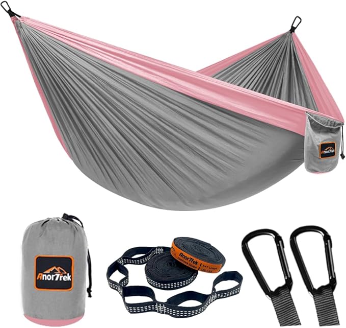 Camping Hammock, Super Lightweight Portable Parachute Hammock with Two Tree Straps Single or Double Nylon Travel Tree Hammocks for Camping Backpacking Hiking