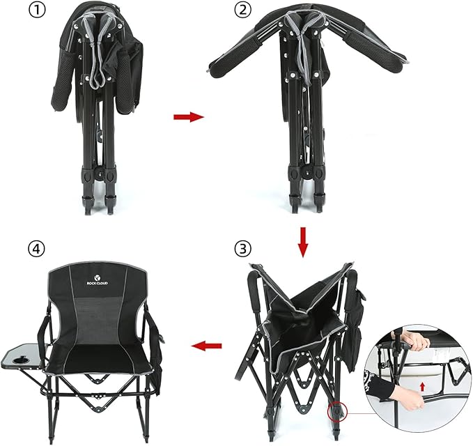 ROCK CLOUD Folding Camping Chair with Storage Pocket and Side Table Compact Portable Camp Chairs Outdoor for Camp Lawn Hiking Fishing Sports